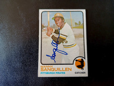 1973 Topps Autographed Manny Sanguillen Baseball Pirates Card #250 Catcher Auto