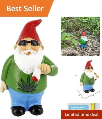 Mini Smoking Gnome for Fairy Gardens Indoor Outdoor Fun Yard Decor