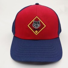 Boy Scout Wolf Cap Hat Youth Blue / Red Adjustable Strap Size Youth Large