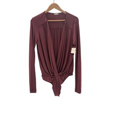 New Intimately Free People Bodysuit Turnt Long Sleeve XL Deep V Pink Purple
