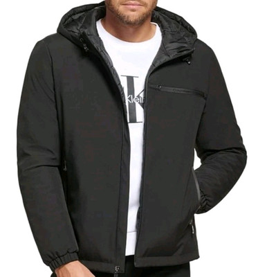 Calvin Klein Infinite Stretch Water-Resistant Hooded Jacket Mens Large Black/NEW