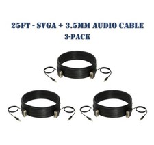 25FT SVGA Video Cable  3.5mm Audio Aux Jack M/M PC Display Monitor Cord- 3-Pack