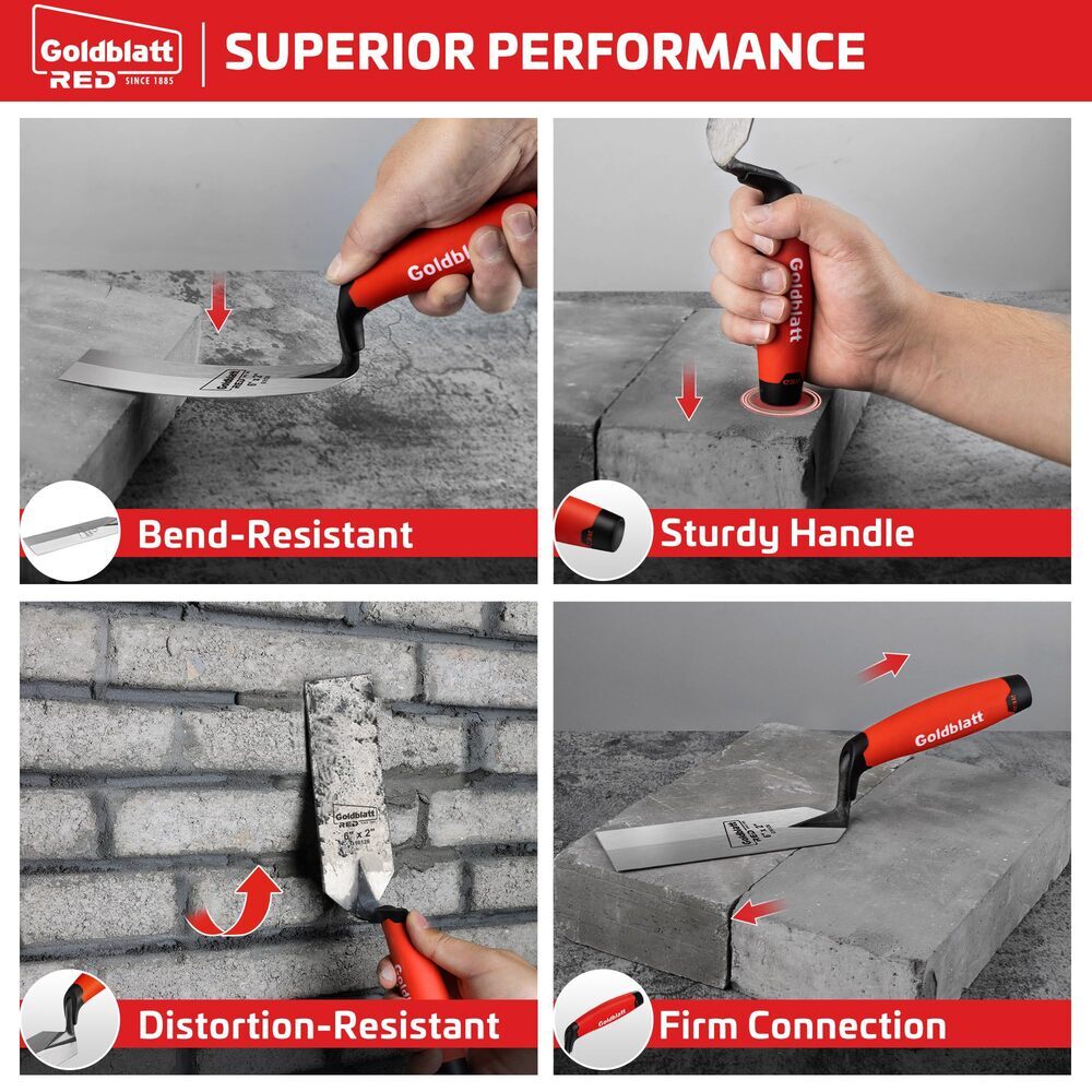 Goldblatt Heavy Duty Red Margin Trowels 6"x2" Upgraded Ground Blade Masonry Tool