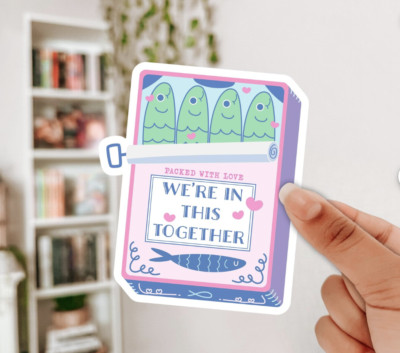 We're in This Together Sardines Sticker   Bold Vinyl Decal for Laptops & Bottles