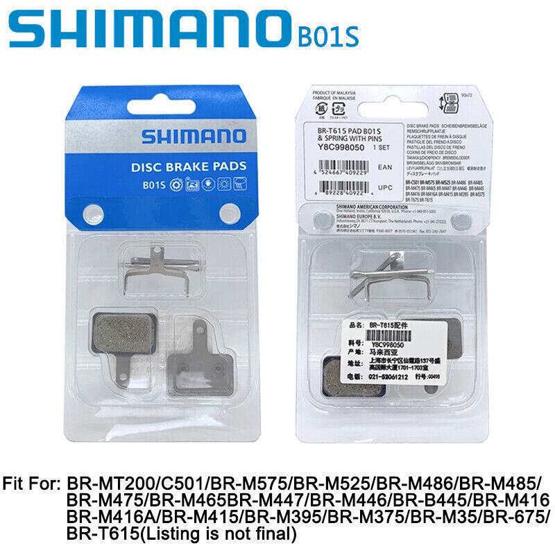 2 Pairs Shimano B01S Resin Disc Brake Pads for M315 M355 M395 M465