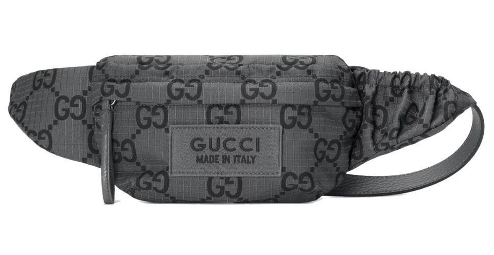 NEW GUCCI JUMBO GG GRAY BLACK LARGE RIPSTOP BELT BAG