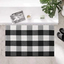 Buffalo Plaid Check Rug Black/White Cottonwoven Outdoor Rug Washable