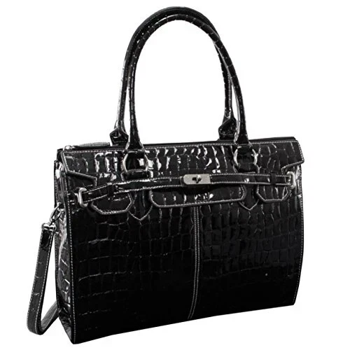 Женская деловая сумка-тоут Francesca 11105 черная искусственная лакированная крокодиловая кожа - Изображение 4 из 4