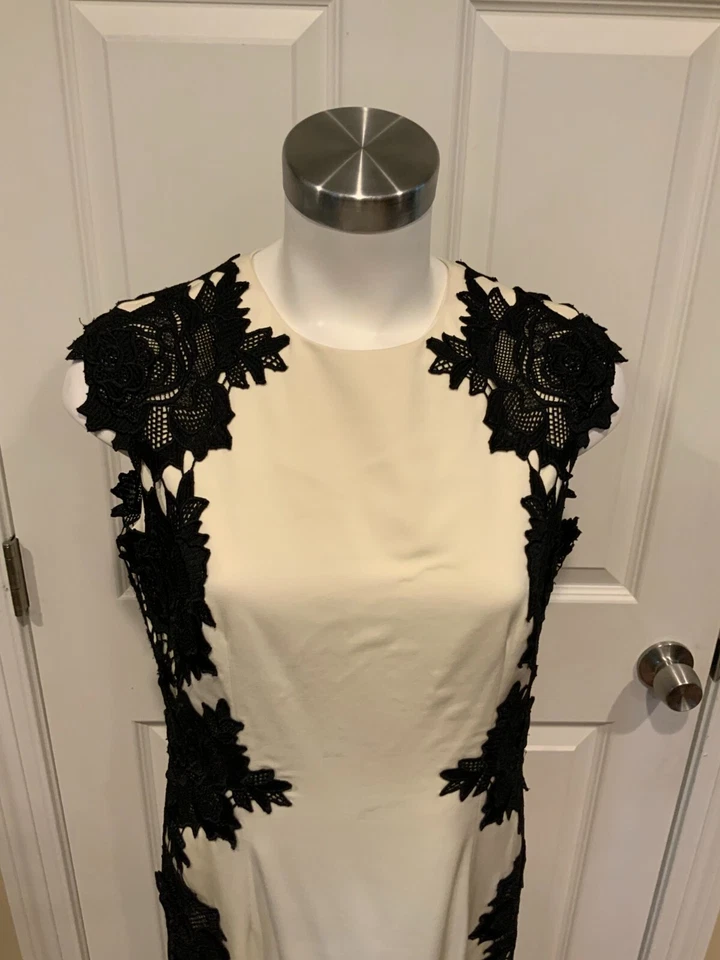 Vestido midi Lela Rose crema sin mangas con encaje floral negro, talla 8 (EE. UU.) Foto 2 de 4