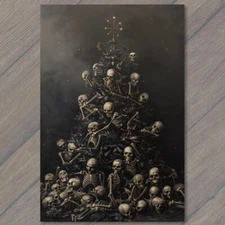Art Print Skull Christmas Tree Skeleton Eerie Scary Old School Guns Strange Weir