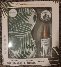 BIOPHILIA SET EYE MASK PILLOW MIST LIP BALM MANDARIN  MINT GREEN WHITE TROPICAL