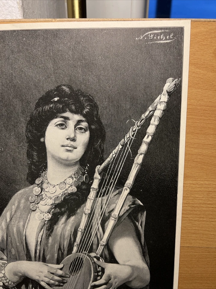 Antik Illustration Odaliske Musikantinnen Porträt Gemälde 1893 Vintage Retro - Bild 4 von 4