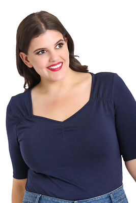 Hell Bunny «PHILIPPA BASIC» Vintage RETRO Oberteil SHIRT Rockabilly Plus Size