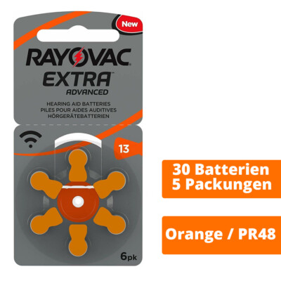 30 x Rayovac Extra Typ 13 Orange PR48 ZA13 D13 Hörgerätebatterien 1,45V 5 x 6er