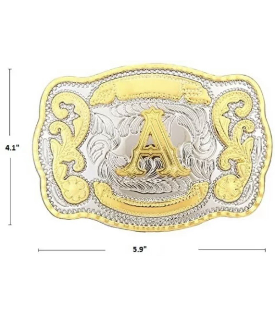 Western Cowboy Initial Belt Buckle – Zinc Alloy Antique Silver, Fits 1.58" Belt - View #10