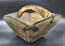 Antique Chinese Wood Rice Bucket Bowl Symbols Characters Iron Dovetail Joints