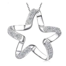 925 Silver Star Love Pendant micro paved Crystal Necklace 18" Chain Gift Box B18