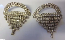 Vtg Antique Victorian Art Deco Musi Edwardian Clear Rhinestone Shoe Buckles Clip