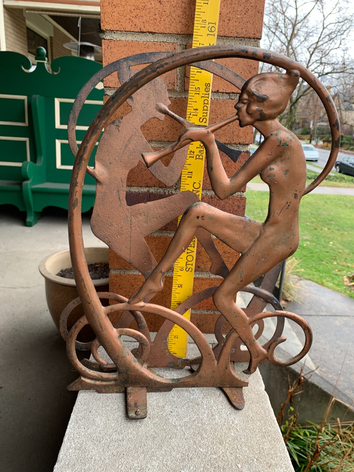 Antique Art Deco Egyptian Revival Seville Art Studios Flute Player Magazine Rack