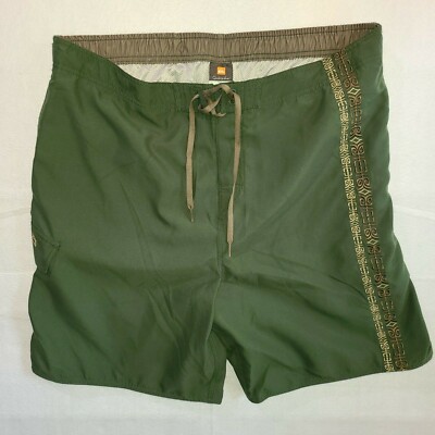 Quicksilver Swim Trunks Green Gold Tribal Amphibian 19'' Board Shorts Lined XXL