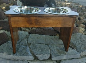 Tall 2 Quart Brown Raised Wood Bone Dog Feeder 15 H Ebay