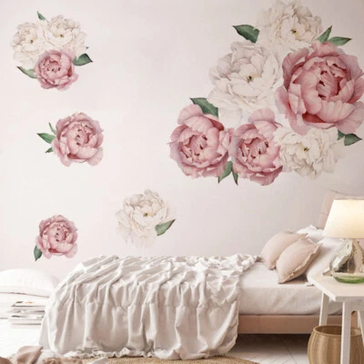 60X40CM Large Peony Rose Flower Wall Art Sticker Nursery Decor Kids Room Decals - image 1 of 4