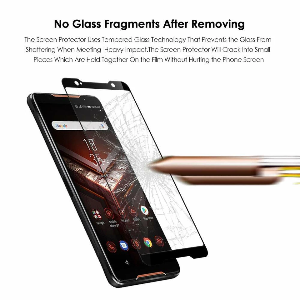 Protector de pantalla de película de vidrio templado para ASUS ROG Phone II ZS660KL- CUBIERTA COMPLETA Foto 4 de 4