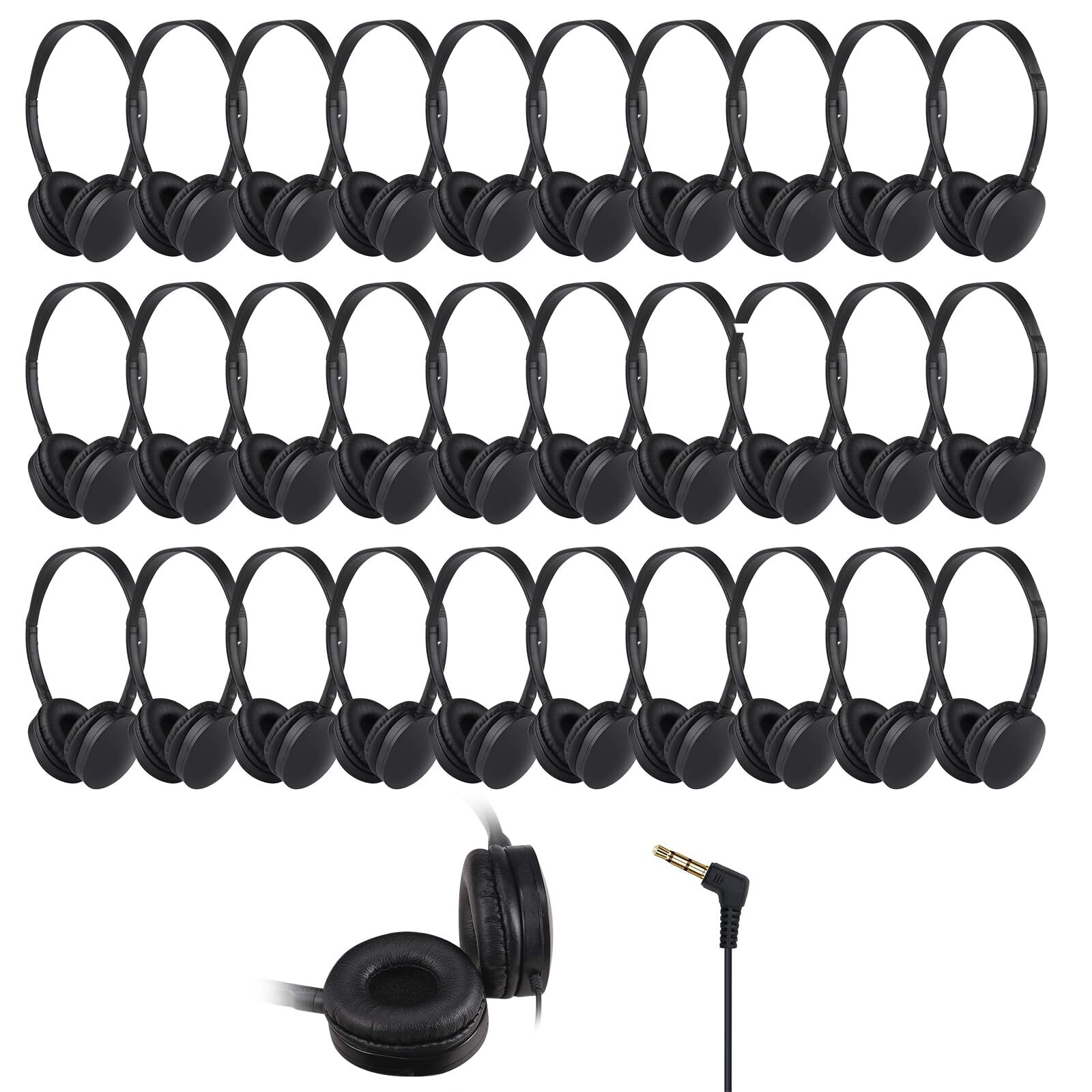30-Pack Durable Kids Headphones for Classroom Bulk School Use