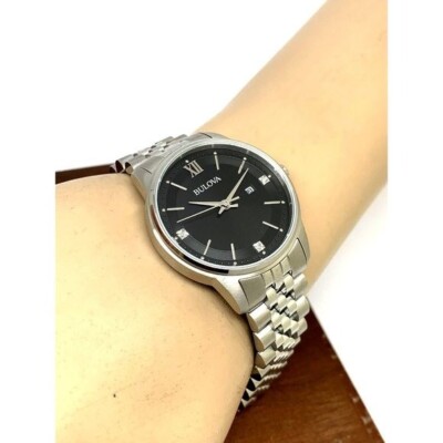 Bulova Women’s Watch 96P226 Silver Steel Diamond Black Dial Quartz 32mm Bulova Women main image 4