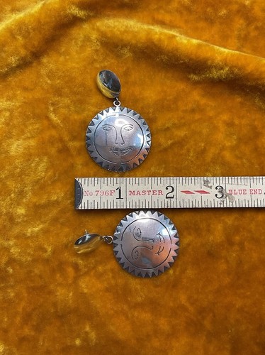 Vintage Funky Hippie 90’s Sterling Happy Sun Face Dangle Earrings - Picture 3 of 4