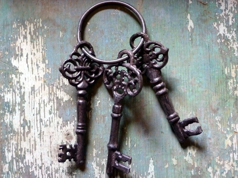 Réplica victoriana de hierro fundido de metal vintage llave esqueleto juguete hogar jardín decoración Foto 3 de 3