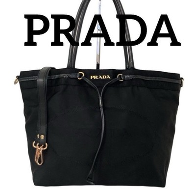 PRADA schwarze Nylon Beuteltasche Schultertasche goldene Hardware Jacquard...