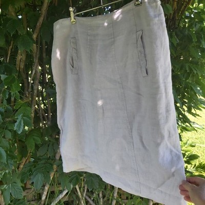 Noa Noa Fully Lined Linen Beige Skirt With Pockets Size 14-16