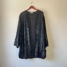 Vintage crochet black sequin longline cardigan size 1x