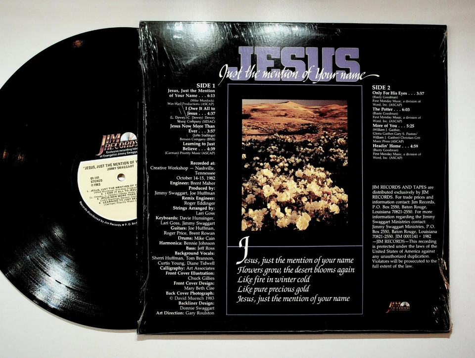 Jesus Just the Mention of Your Name Jimmy Swaggart Vinyl LP Jim Records - Imagem 2 de 2