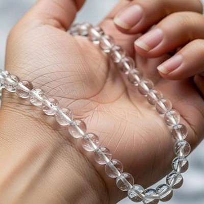 Natural Clear Crystal Quartz Smooth Round Gemstone Beaded Choker Necklace 18''