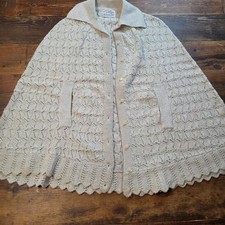 Vintage Boepple Creation Gold Metallic Knit Cape Shawl Collar Button Orlon