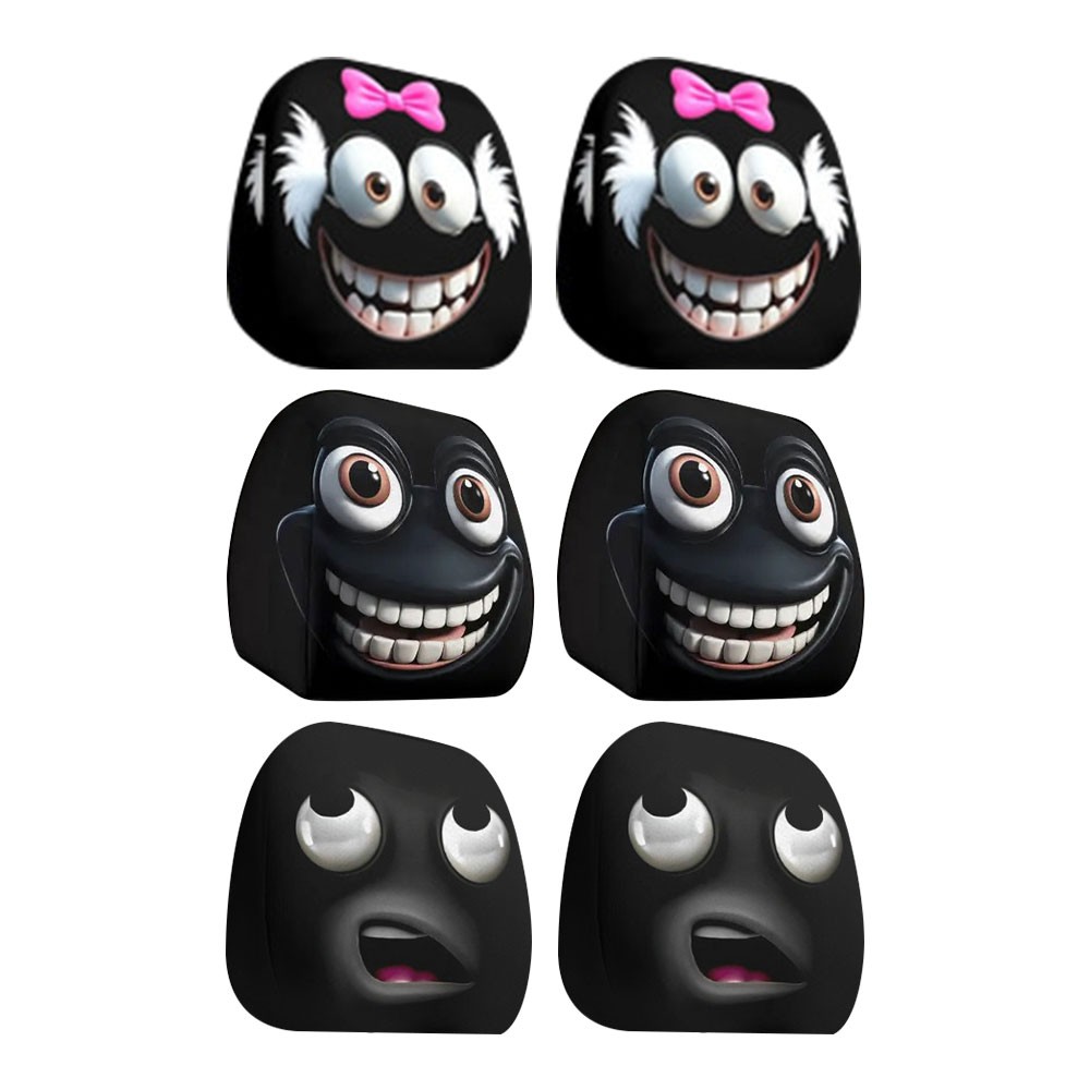 Funny Cartoon Car Headrest Covers - 2PCS Big-Eyed Grinning Face Protectors, Universal Fit For Holiday & Daily Decoration