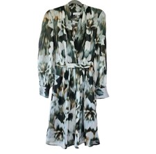 Calvin Klein Women's Midi Dress Sz 4 Lined Green White Black Shimmer New Modest
