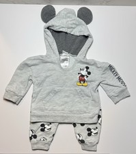 Disney Baby Mickey Mouse Gray Hoodie and Pants Outfit Set Size 6/9 Months