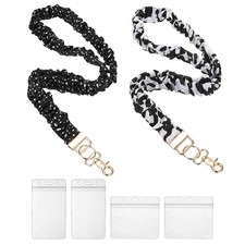 2 Pack Scrunchie Lanyards 4 Card Holder, Black White Spot/Black White Cream