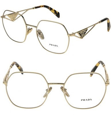PRADA TAMPO PR59ZV Gold Triangle Logo Metal Eyeglasses Optical Frame 59Z 54 mm