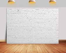 7X5ft Fabric Photo Backdrop White Brick Vintage Stone Wall Pale 