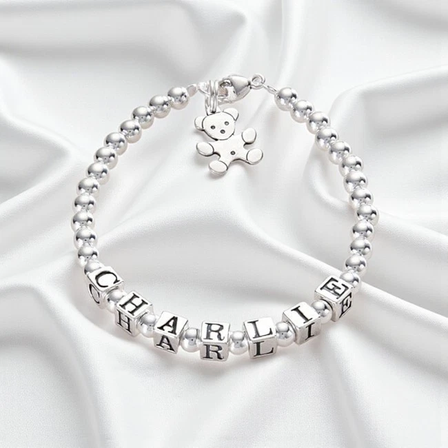 Pulsera De Plata Esterlina Personalizada Para Niñas Y Niños, Perlas De Plata - Imagen 2 de 4