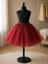 Kids Burgundy Tulle Skirt with Elastic Waist