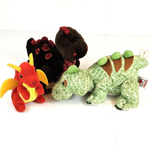 Webkinz GANZ Dinosaur Plush x2 + Wild Republic Red Dragon Lot of 3 Plush Toys