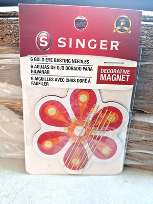 Singer Gold Eye Basting Needles 6-Pc Size 7 Sharp End and Decorative Magnet