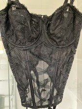 Rigby and Peller Women's Underwired Black Lace Basque Corset Size 34F