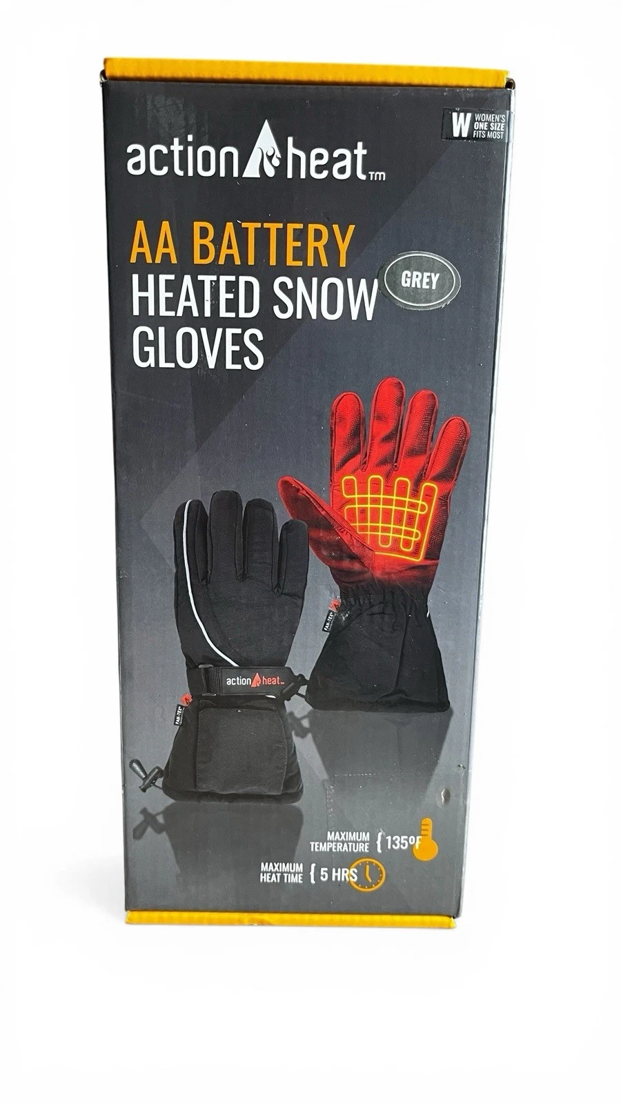 ActionHeat Heated Snow Gloves Womens One Size Grey AA Battery Winter Warm Ski