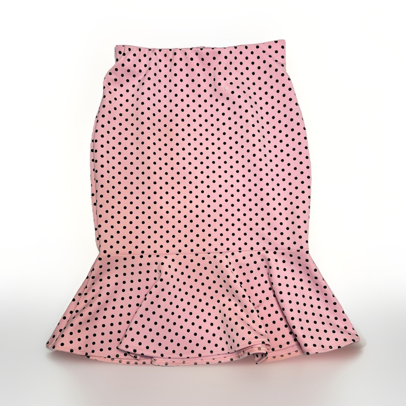 Express Pink Black Polka Dot Knit High Rise Pencil Ruffle Hem Pull On XXS